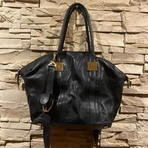 Rachel Zoe purse black gold duffle style